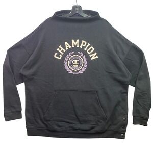 Champion Sweatshirt Womens 2XL Black Mock Neck Preppy Spell Out Academia